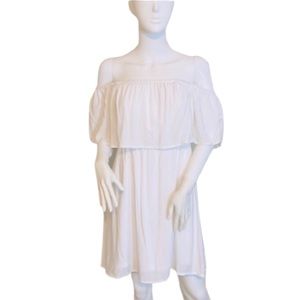 Rue21 Ruffle Overlay Off The Shoulder White Dress